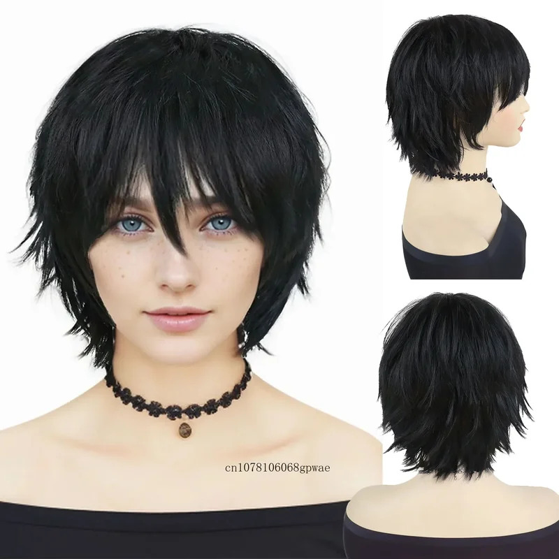 Anime Cosplay Girl With Black Hair - Synthetic Hair Short Black Wig with