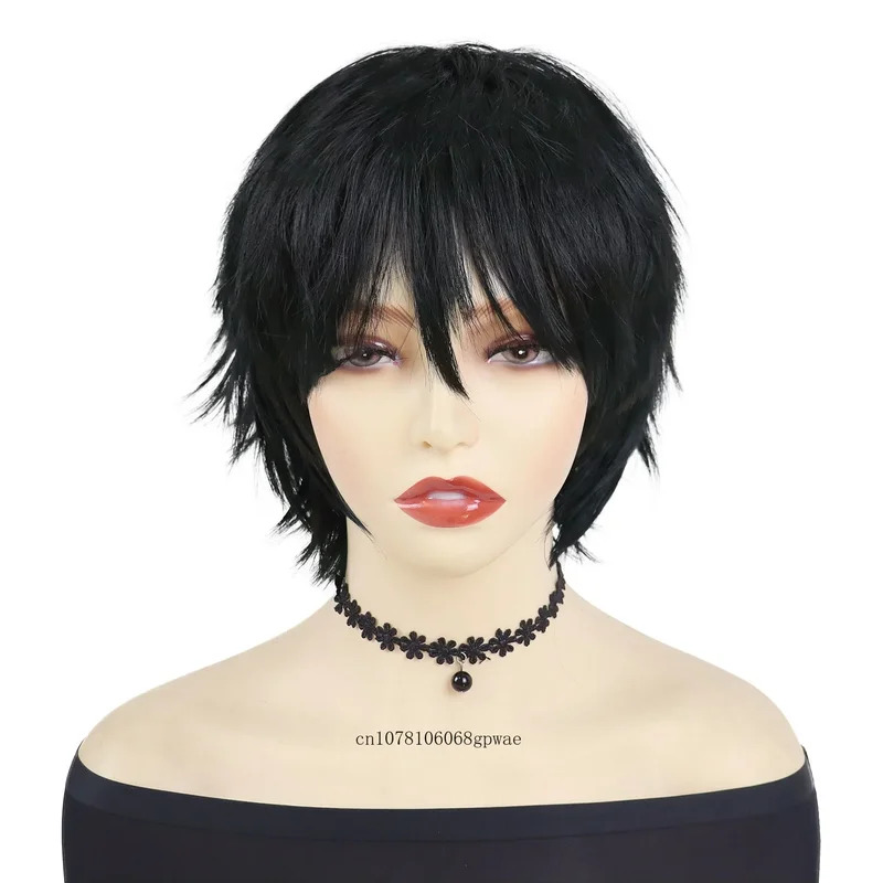 Synthetic Hair Short Black Wig - Anime Cosplay Girl With Black Hair 评论和价格