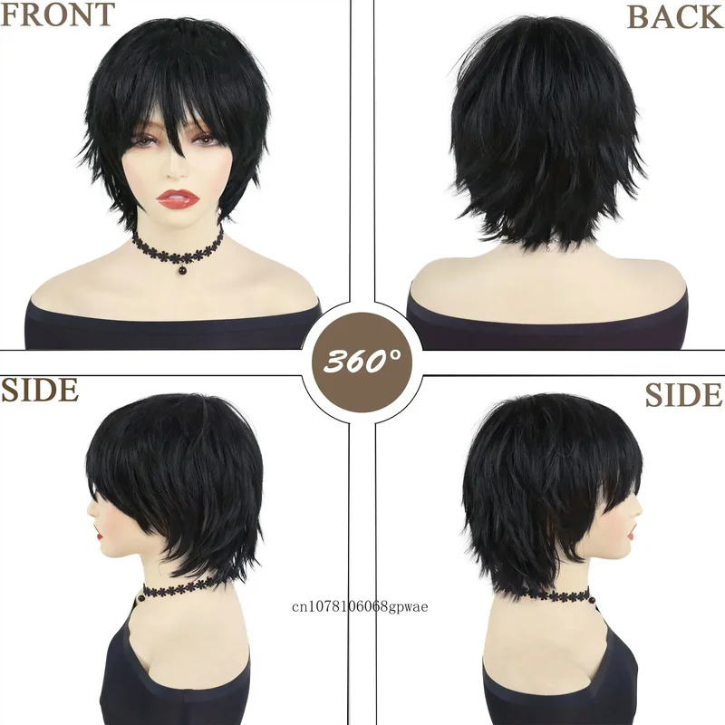 Synthetic Hair Short Black Wig - Anime Cosplay Girl With Black Hair 评论和价格