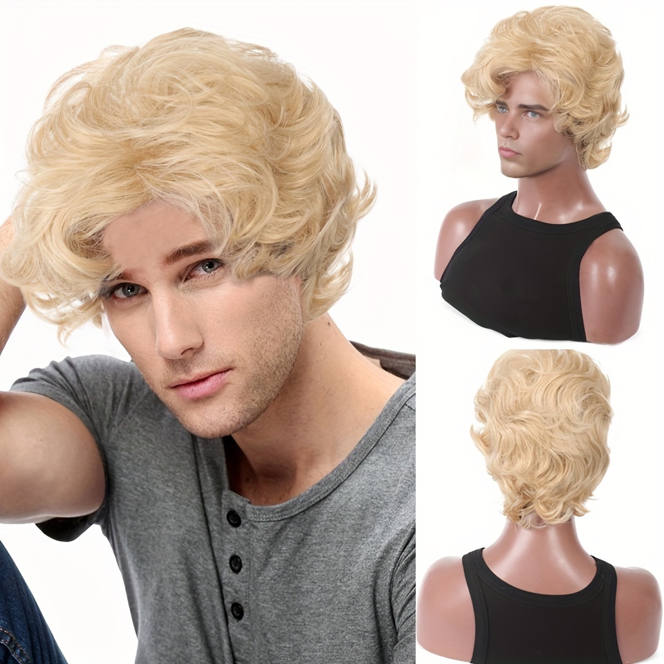 Mens Blonde Wig Short Wavy Flu - Anime Cosplay And Costumes 评论和价格
