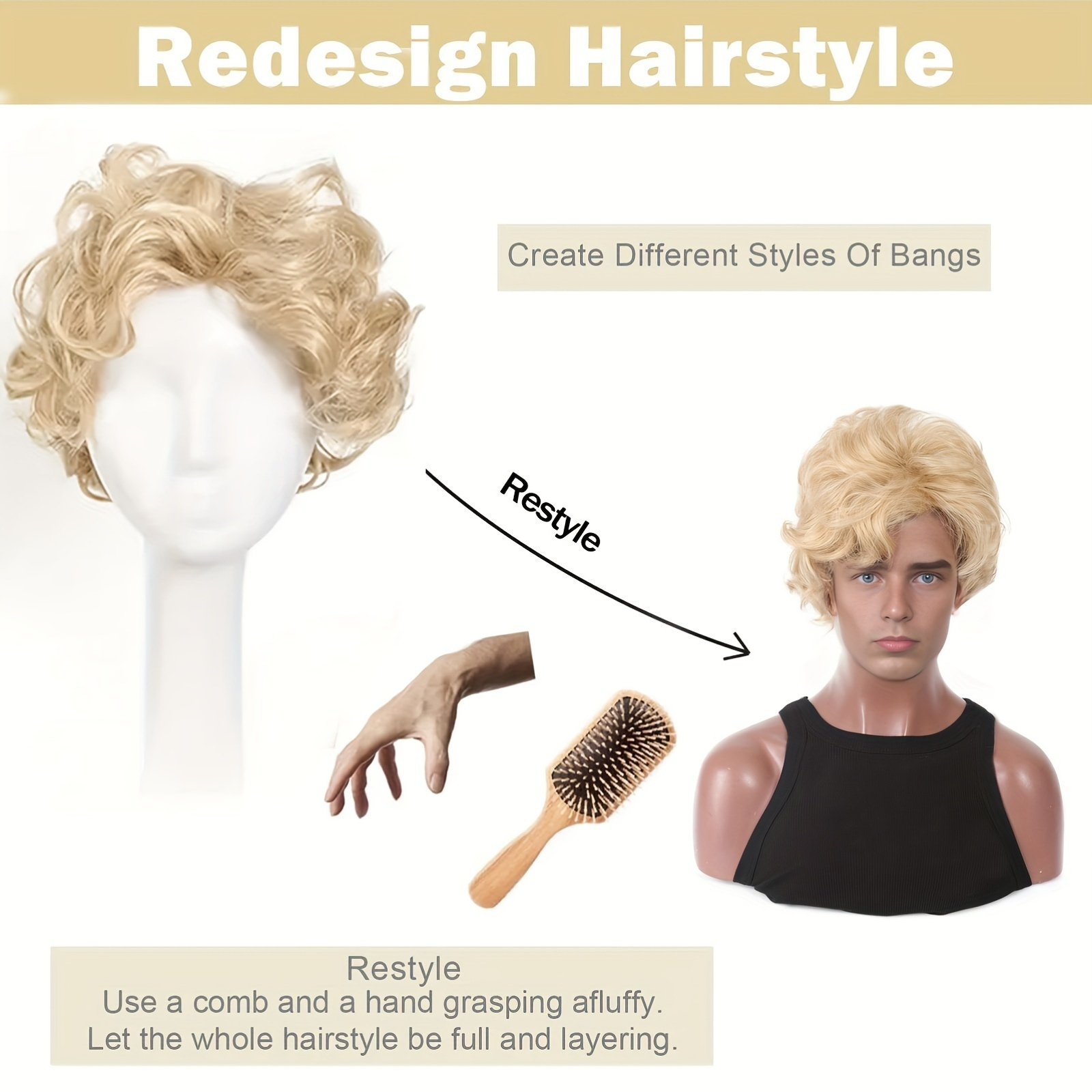 Mens Blonde Wig Short Wavy Flu - Anime Cosplay And Costumes 评论和价格